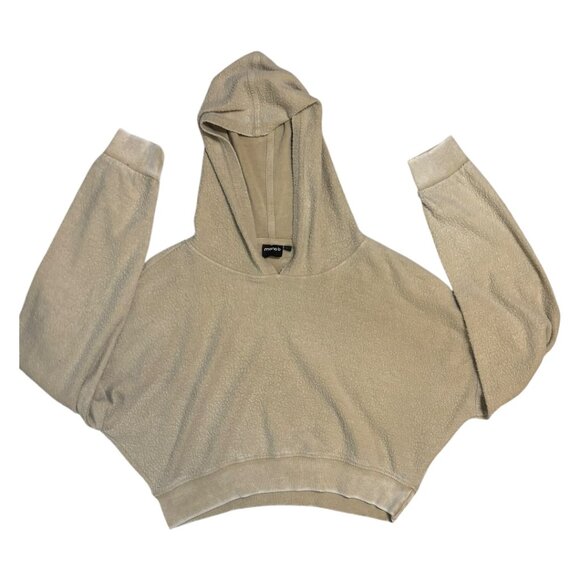 Mono B Fuzzy Plush Cropped Cream Hoodie - Picture 1 of 6